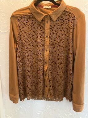 Laser-Cut Button-Down Shirt in Brown